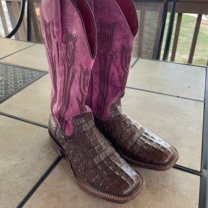 Macie Bean Chocolate Croc Roper Heel Boots
